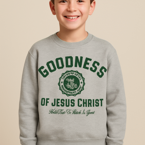 24DFD243-19F6-4654-A846-A9DB91655F56 Polerón Infantil Talla 14 Traducción "La Bondad de Jesucristo"