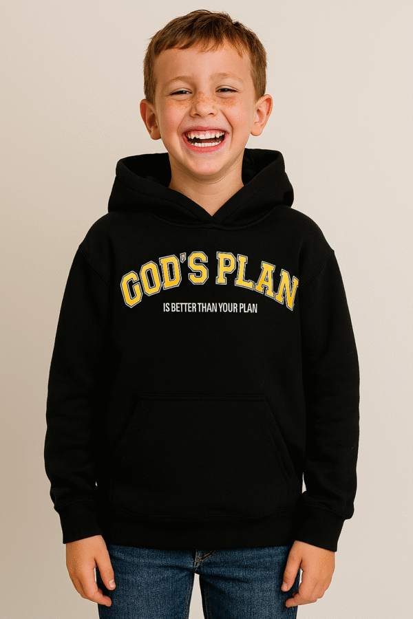 4E09FF40-34C5-4ECB-A5C4-220C54B29656 Polerón Infantil Talla 12 Traducción: "El plan de Dios es mejor que tu plan"