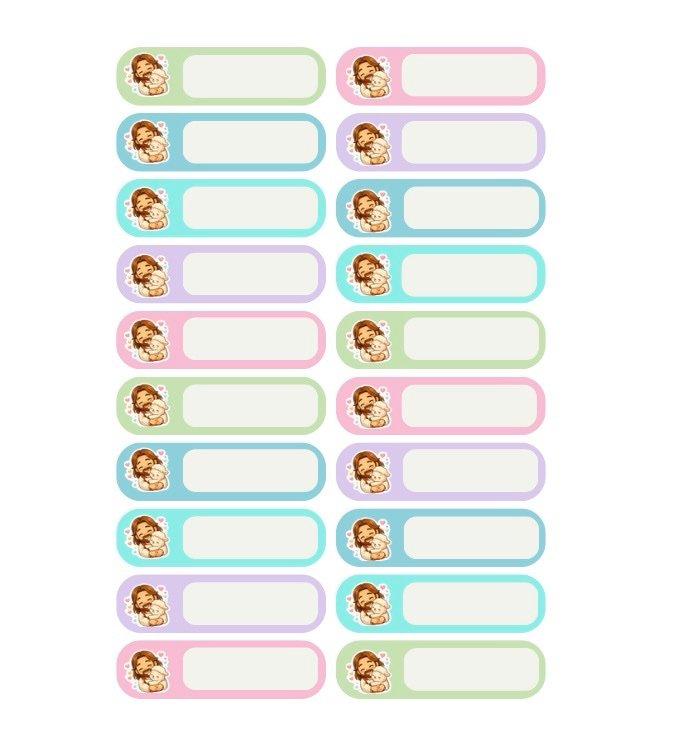 30 etiquetas escolares lápices y útiles niñas