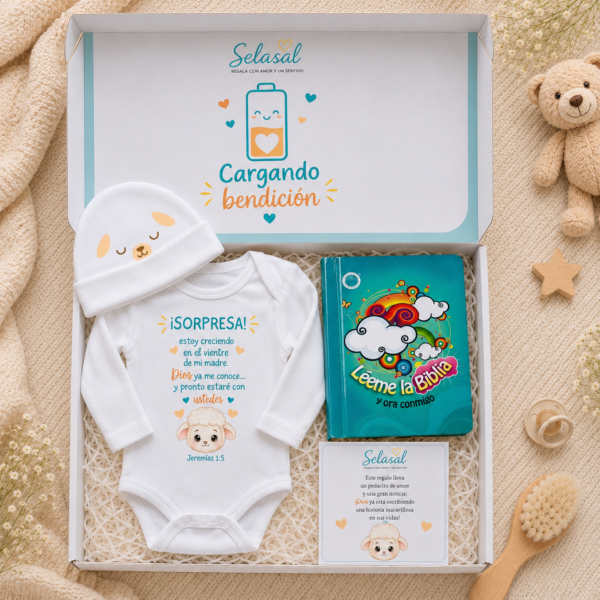 Box Body Cargando bendición + gorrito + Biblia Ora Conmigo + tarjetita