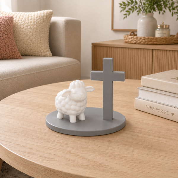 Figura decorativa gris El Señor es mi Pastor, nada me faltará