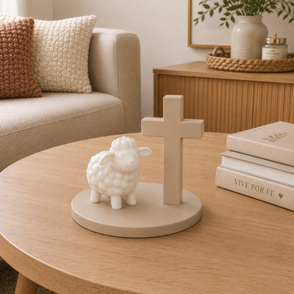 Figura decorativa beige El Señor es mi Pastor, nada me faltará