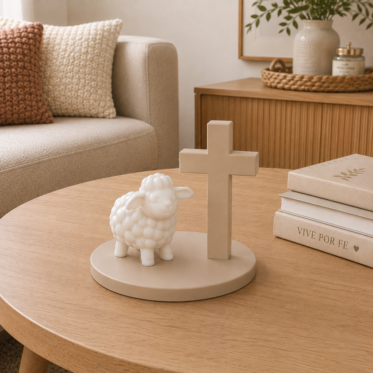 Figura decorativa beige El Señor es mi Pastor, nada me faltará