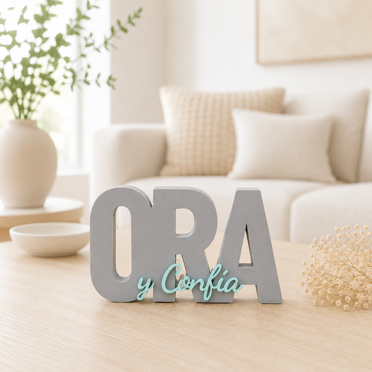 Figura decorativa Ora y Confía gris/menta