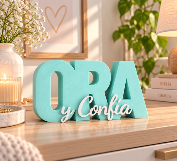 Figura decorativa Ora y Confía Menta/Blanco