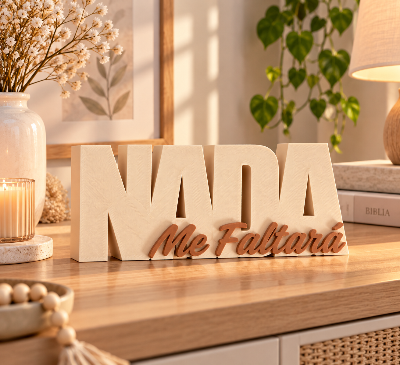 Figura decorativa Nada me faltará Beige/café