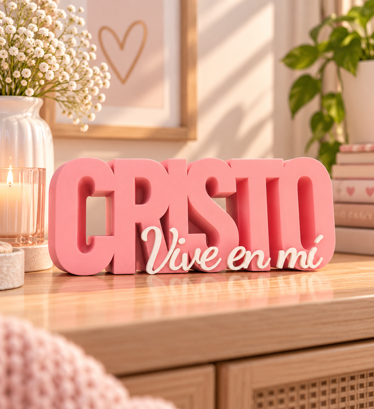 Figura decorativa Cristo vive en mí Rosa/Blanco