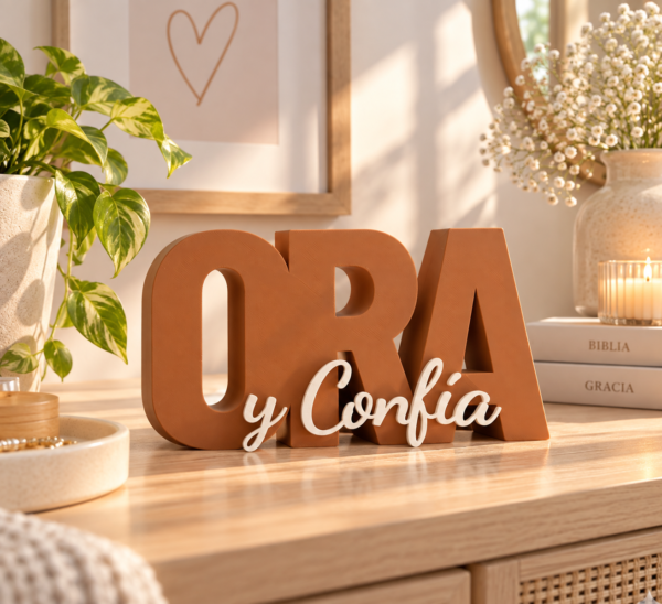 Figura decorativa Ora y Confía Café/Beige