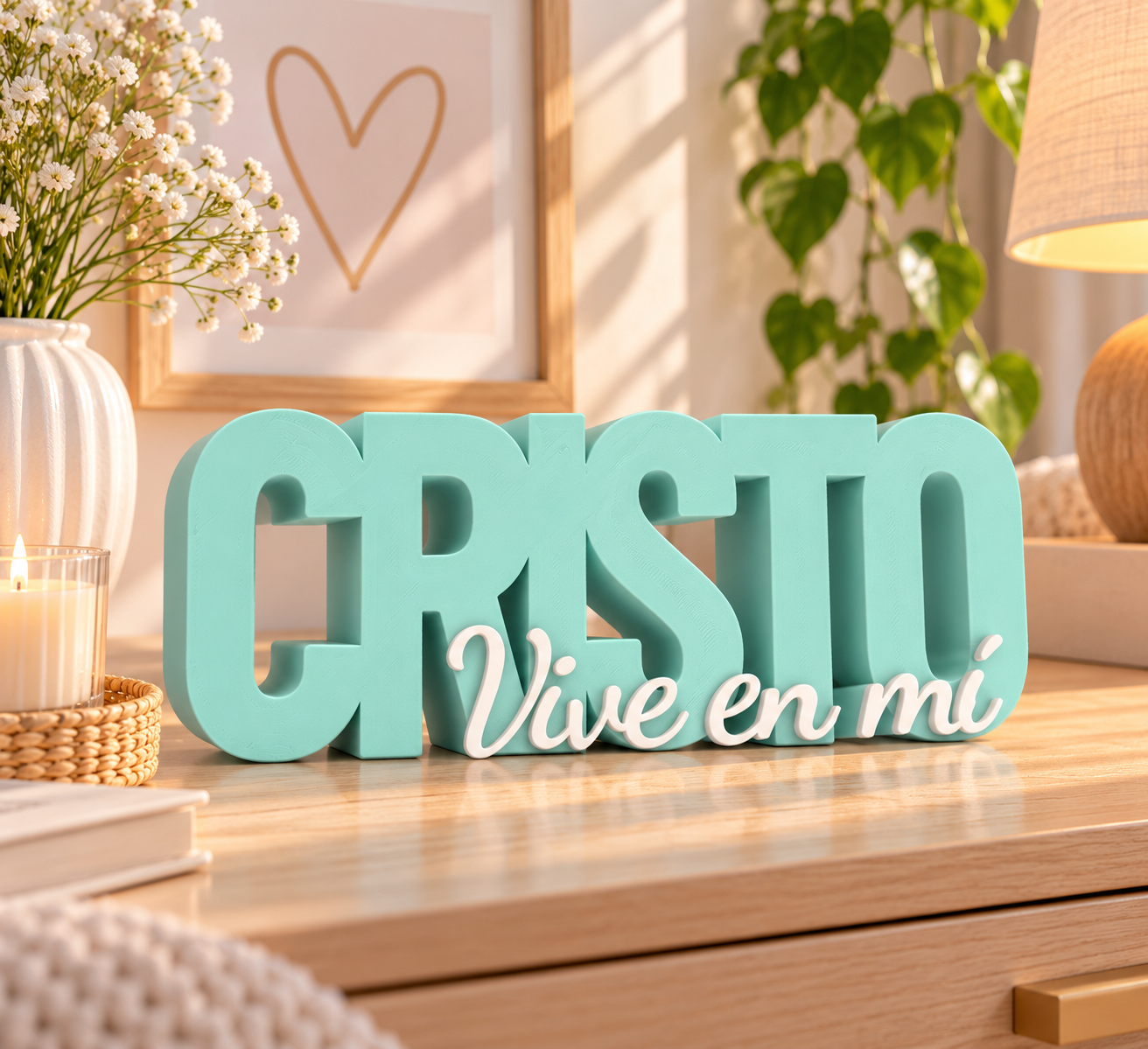 Figura decorativa Cristo vive en mí Menta/Blanco