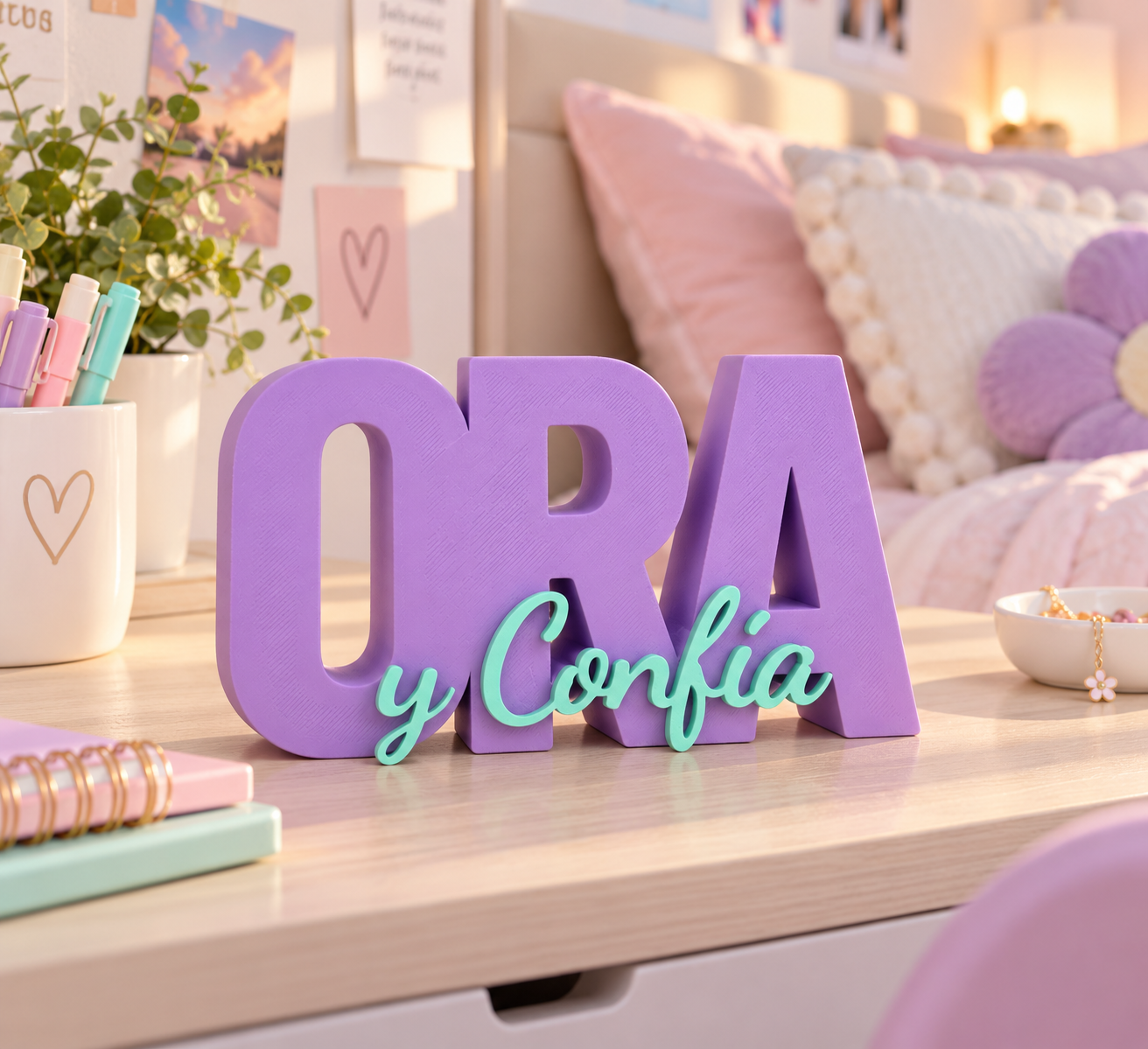 Figura decorativa Ora y Confía Morado/Menta